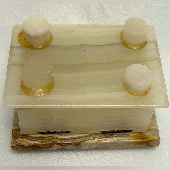 Set 3 trinkets for home decorJadeite stone grapes Stain glass butterfly Onyx box - Picture 9 of 13